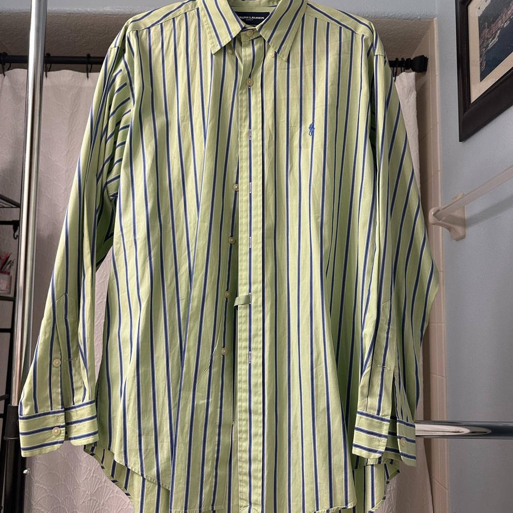 Polo by Ralph Lauren Men's Green Striped Shirt